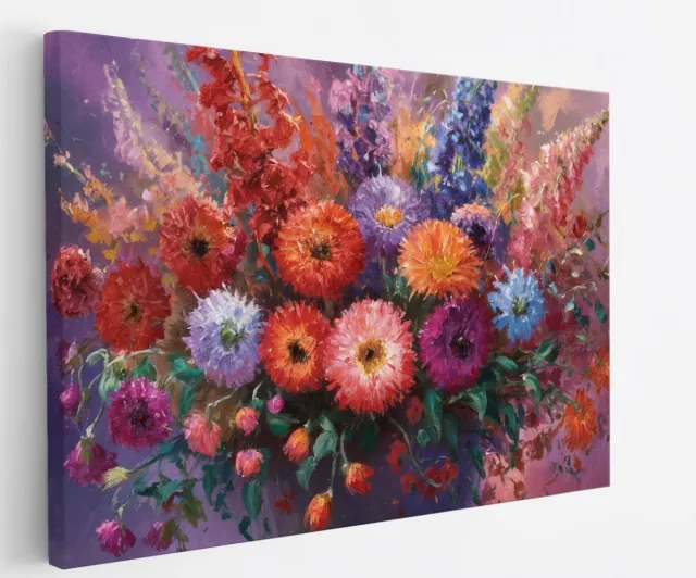 Saammp Canvas Schilderij - Impressionistisch Bloemen Boeket - Natuur - Abstract - 150x100 - Foto op canvas - Wanddecoratie - Muurdecoratie Woonkamer - Kantoor Decoratie Multicolor