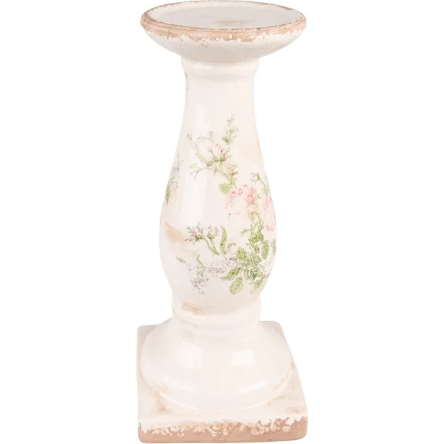 Clayre & Eef Kandelaar 30 cm Roze Beige Keramiek Bloemen