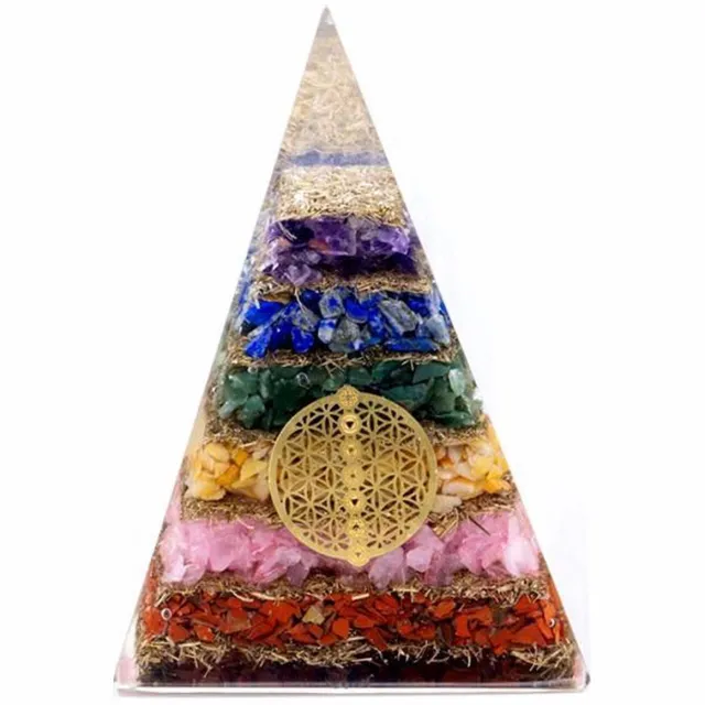 Ancient Wisdom Orgonite Piramide - Zeven Chakra Bloem des Levens - 70 mm Multi Colour