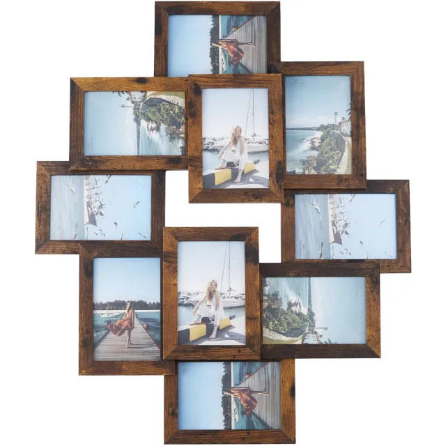 Danky Fotolijst Set 10 Stuks Vintage - Fotolijsten 10x15 cm van Engineeringhout - Set voor Woonkamer en Slaapkamer Bruin