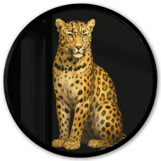 FrameYourWall Poster in lijst Rond - Fotolijst 40x40 cm - Posters - Panter - Realistisch - Bruin - Ronde posterlijst zwart - Decoratie - Wanddecoratie woonkamer - Muurdecoratie slaapkamer