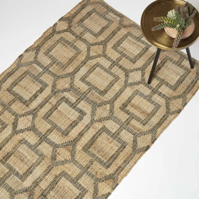 Homescapes jute vloerkleed Tiran bruingrijs - geometrisch patroon, 90 x 150 cm Bruin-Grijs