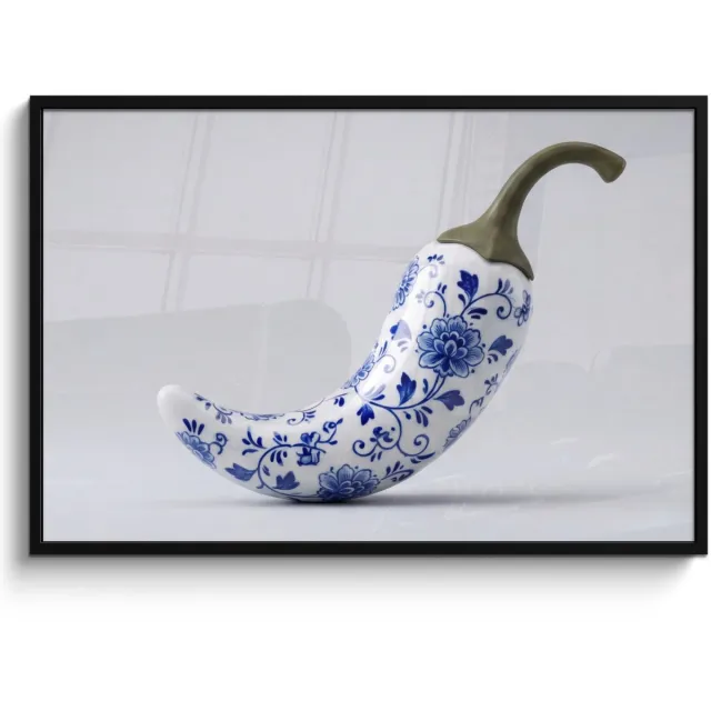 FrameYourWall Poster in lijst - Fotolijst 120x80 cm - Posters - Chilipeper - Keramiek - Blauw - Posterlijst zwart - Decoratie - Wanddecoratie woonkamer - Muurdecoratie slaapkamer