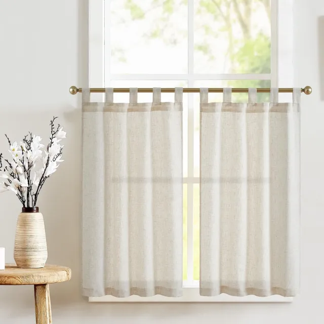 Ibenzoa Charmante Semi-Transparante Gordijnen voor Keuken en Balkon - Set van 2, Linnenlook, 65 x 90 cm beige