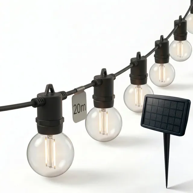 Calex Vista Solar Lichtsnoer voor buiten 20 meter - LED Lichtslinger met 30 lampjes - Warm Wit Licht - Zonne-energie Tuinverlichting - Sfeerverlichting voor de kerstdagen