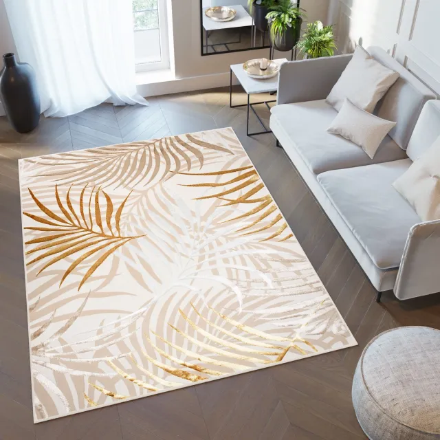 Tapiso Golden Vloerkleed Beige Licht Bladeren Modern Tapijt Maat- 140x200 Beige Oranje