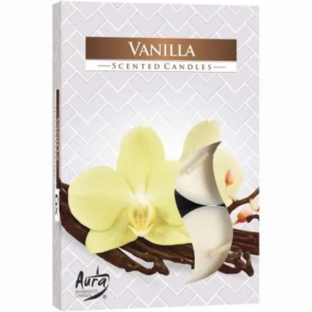 Aegis Arura Vanille - 6 geurende theelichtjes - in mooi doosje - cadeau - Paraffine - scented candles Wit