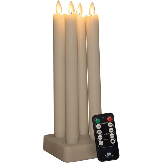 Anna's Collection Oplaadbare LED dinerkaarsen - 4x - ivoor - 23,5 cm - afstandsbediening - oplaadstation Ivoorwit