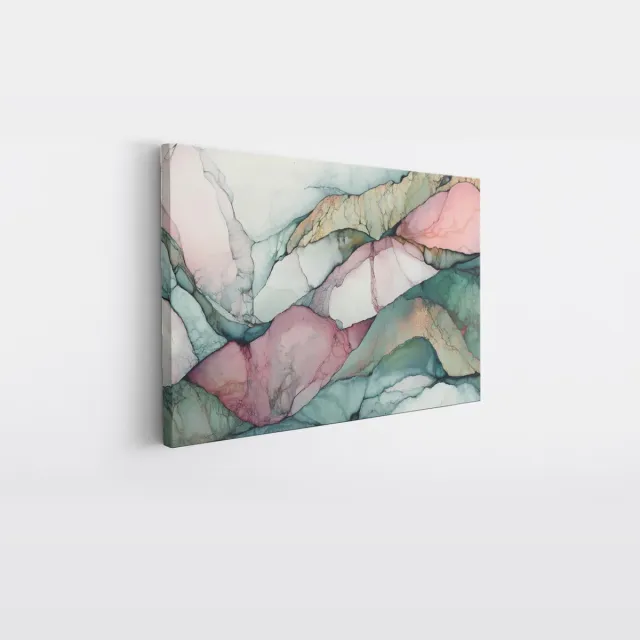 Saammp Canvas Schilderij - Marmer - Kunst - Groen - Abstracte wanddecoratie- 40x30 - Foto op canvas - Wanddecoratie - Muurdecoratie Woonkamer - Kantoor Decoratie Multicolor