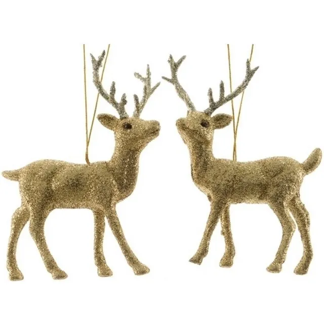 Decoris Kersthanger hertje - 4x - rendier - goud - glitters - 12,5 cm - kunststof - kerstdecoratie - kerstornament Goudkleurig