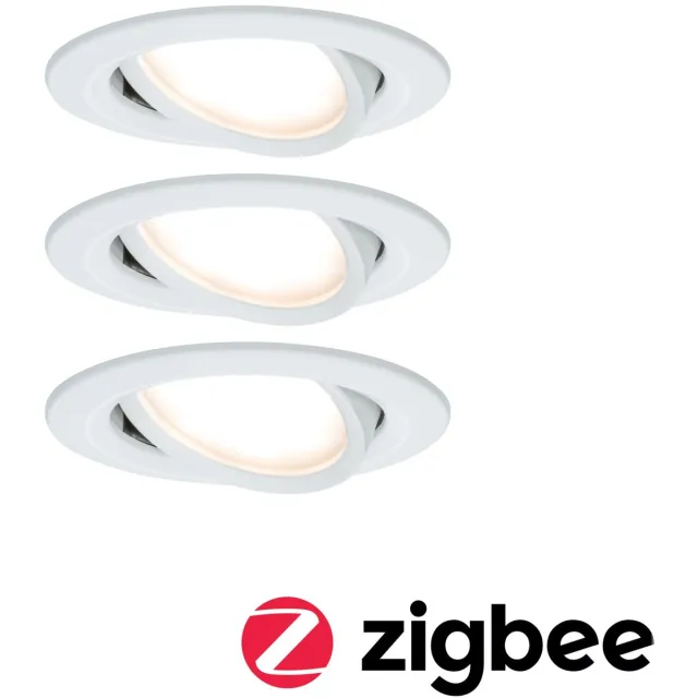 Paulmann Smart Home Zigbee Set LED-inbouwlamp Nova Coin + Zigbee Cephei zwenkbaar rond 84 mm 50° Coin 3x6W 3x470lm 230V 2700K Wit mat