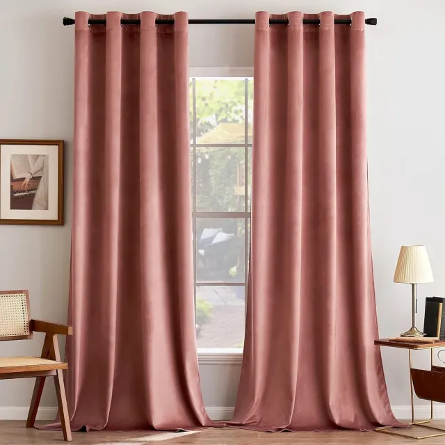 Famanu Fluwelen gordijnen set van 2 stuks in oudroze, thermische verduisteringsgordijnen van 140 x 235 cm, perfect voor woonkamer en slaapkamer, biedt privacy en isolatie
