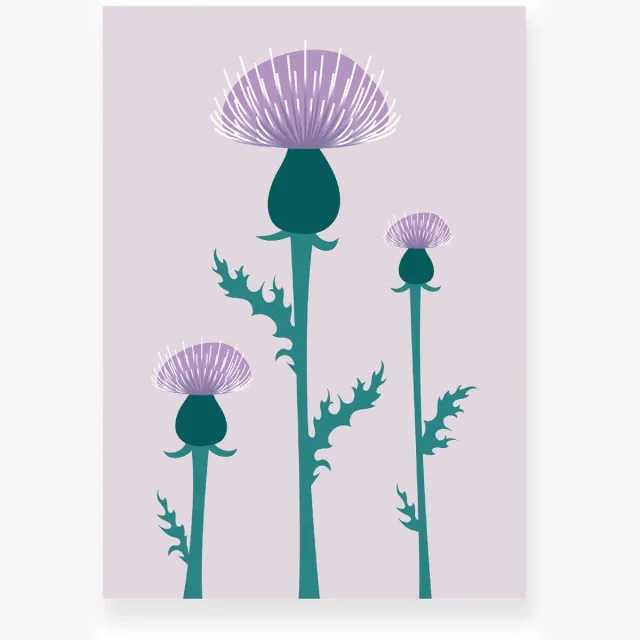 Yisual Poster 50x70 cm - Distelbloemen - Planten - Paars - Groen - Minimalistisch - Botanisch - Muurdecoratie - Wanddecoratie