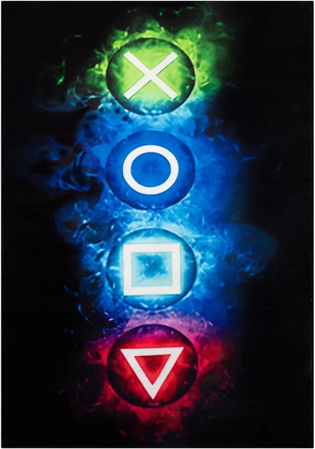 Tapiso COSMO GAME Gaming Tapijt Gamer Vloerkleed voor Jeugdkamer & Game Room Neon Game Symbolen Design Antislip - 120x170 Zwart Multicolor