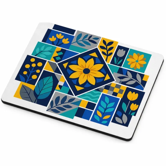 Mr Cadeautjes MDF magnetische fotolijst 9 x 7 - design Een levendig mozaïek van botanische blokken met bladeren, bl | cadeau Wit