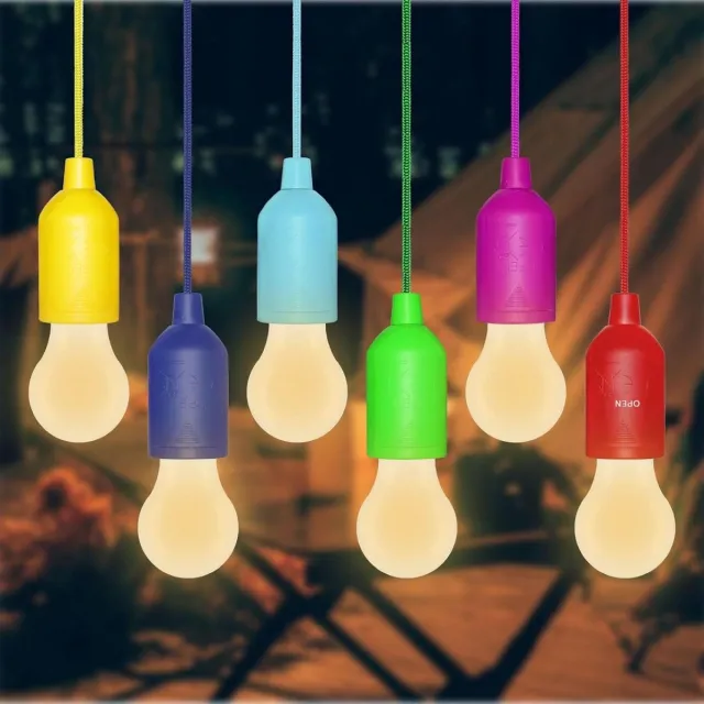 SSTRWGOOD 6 Stuks LED Lampen - Trekkoordlamp - Nachtlicht Warmwit 3000K - Geschikt voor Camping, Tuin, Feestdecoratie en Tent - Kunststof - Batterijgebruik