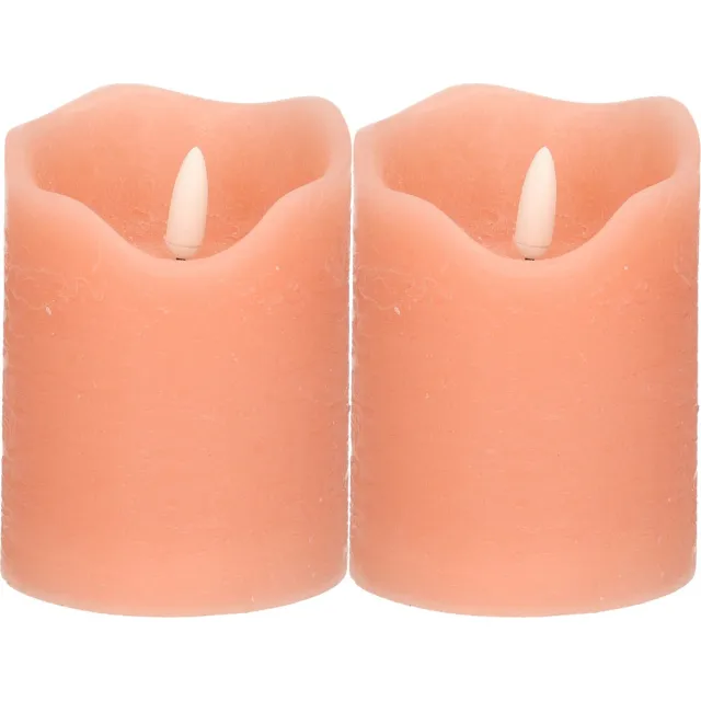 Stern fabrik LED kaars/stompkaars - 2x - roze - D7,5 x H10 cm - timer - 3D vlam