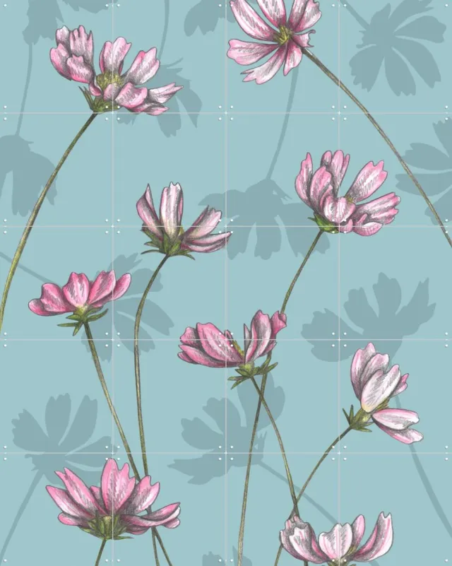 IXXI Cosmos, Cecilia Battaini - 80 x 100 cm - Grote wanddecoratie en posters - Naturalisme, Illustraties, Eetkamer, Slaapkamer, Woonkamer, Natuur Roze / Blauw