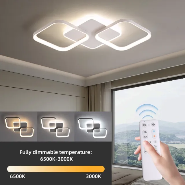 ANTENLICHT LED Plafondlamp - Plafonniére Wit - 2 LED Plafondlampen - Woonkamer Lamp - Dimbaar - Met Afstandsbediening - 3000K-6500K - 4500LM - 40W