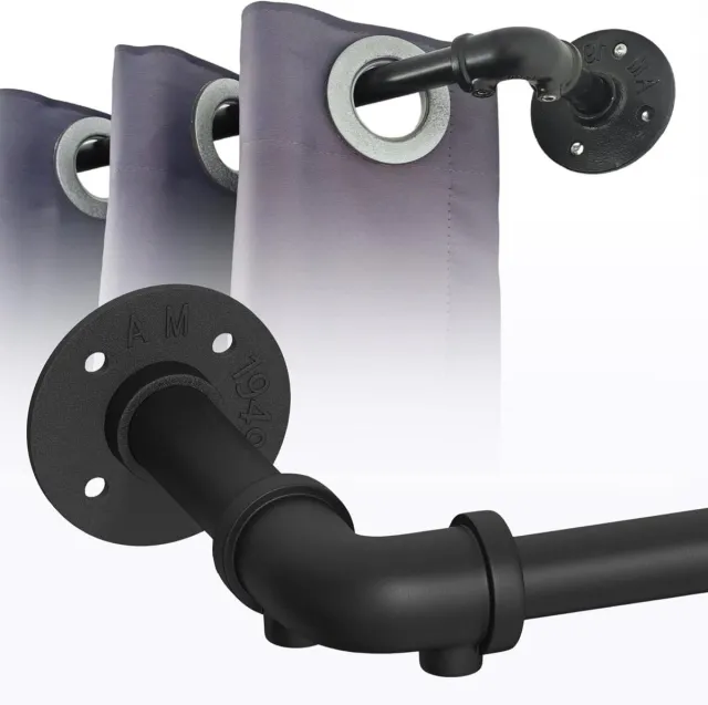 Allecto Plus Zwarte Mat Zwarte Gordijnroede, Industrieel voor Raam en Keuken, 180-230 cm, Ø 19 mm Any