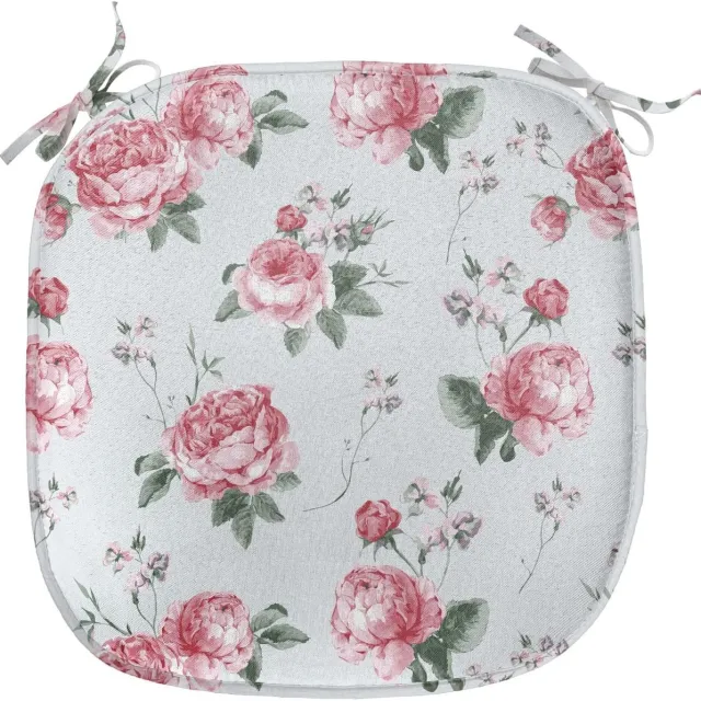 ABAKUHAUS rozenbekleding voor eetkamerstoelen, roze bloesems - Engelse flora, decoratief waterdicht kussen met banden voor keukenzittingen, 40 cm x 40 cm, Reseda Green