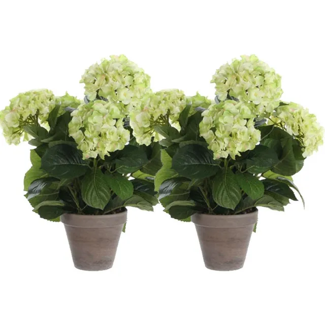 Shoppartners Mica Decorations Kunstplant Hortensia - 2x - lichtgroen - 45 cm - in pot - Kunstplanten/nepplanten