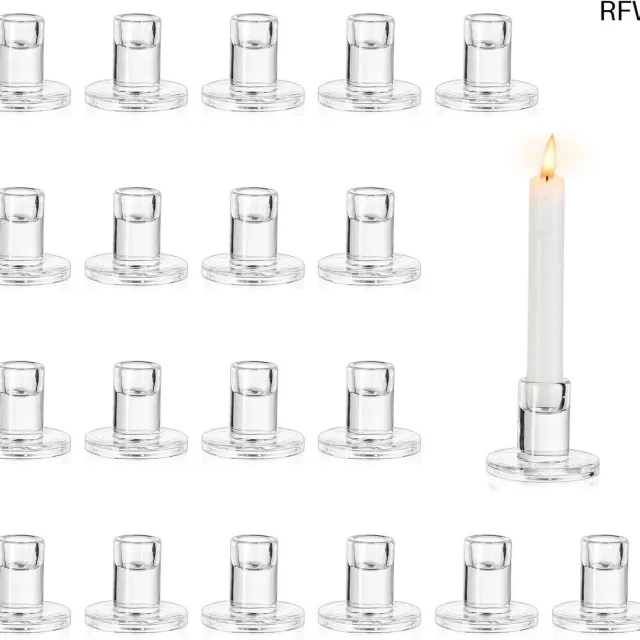 RFWR Glazen Kandelaar Set - 20 Stuks Elegante Kaarsenhouders voor Taper en Waxinelichtjes - Perfect voor Bruiloft en Feestdecoratie Transparant