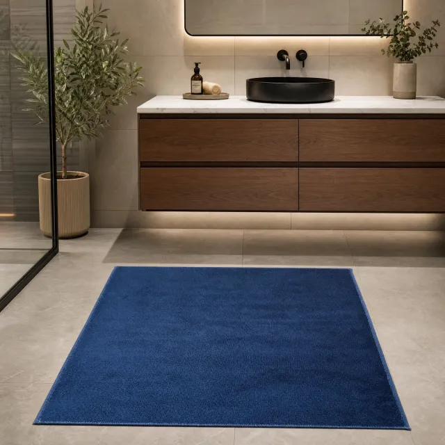 Muratap Samba Fluffy Badmat Wasbaar & Anti-slip Blauw Navy- 50x80 CM