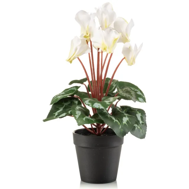 Emerald Kunstplant Cyclamen in pot 30cm wit/groen - Kunstplant voor binnen