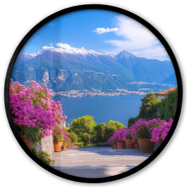 FrameYourWall Poster in lijst Rond - Fotolijst 40x40 cm - Posters - Lake Como - Italië - Landschap - Ronde posterlijst zwart - Decoratie - Wanddecoratie woonkamer - Muurdecoratie slaapkamer Landschap - Uitzicht