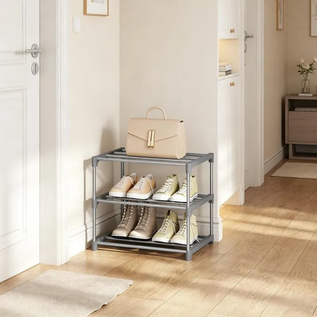 REDOM Schoenenrek - Open ontwerp - Vrijstaand - 3-laags - Compact - Voor 6 paar schoenen - Metaal - Grijs - 30 x 42 x 37 cm