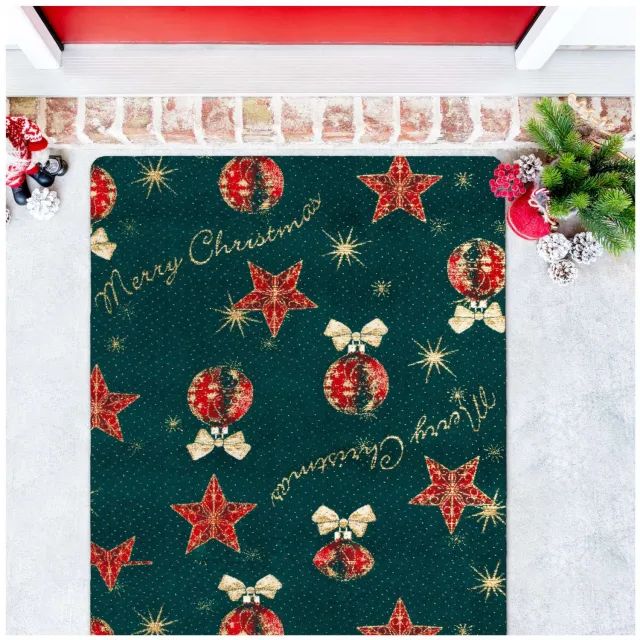 ANRO Merry Christmas Kerst vloerkleed Groen 80x120 cm - Glitter