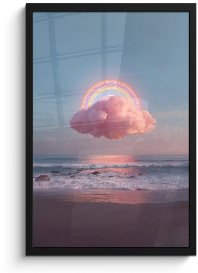 FrameYourWall Poster in lijst - Fotolijst 40x60 cm - Posters - Wolk - Regenboog - Zee - Posterlijst zwart - Decoratie - Wanddecoratie woonkamer - Muurdecoratie slaapkamer