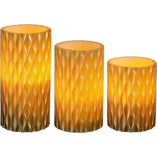 Mica Decorations LED kaarsen/stompkaarsen - 3x - goud -10/12.5/15 cm Goudkleurig