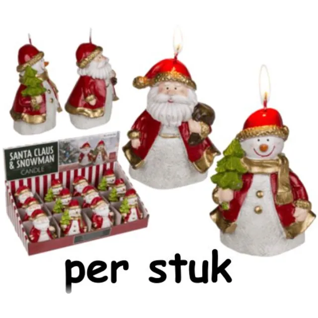 OOTB Kerstkaars sneeuwpop/kerstman - 9cm multi
