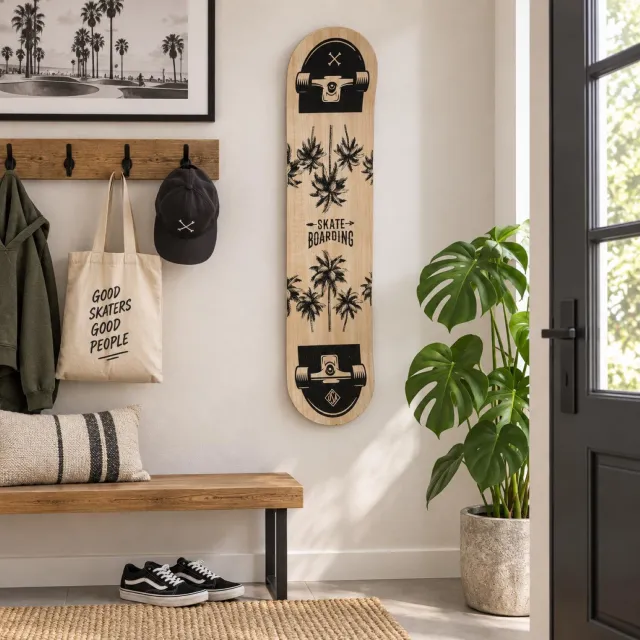 Atmosphera Decoratie Skateboard wanddecoratie - beige/zwart - 80 x 20 cm - muurdecoratie Skaters - schuttingdecoratie