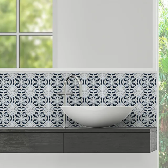 Ambiance Sticker Zelfklevende tegelmuurstickers voor keuken en badkamer - 9 cementtegelstickers, Azulejos Giselda-design - 9 stickers, 10x10 cm Multi color