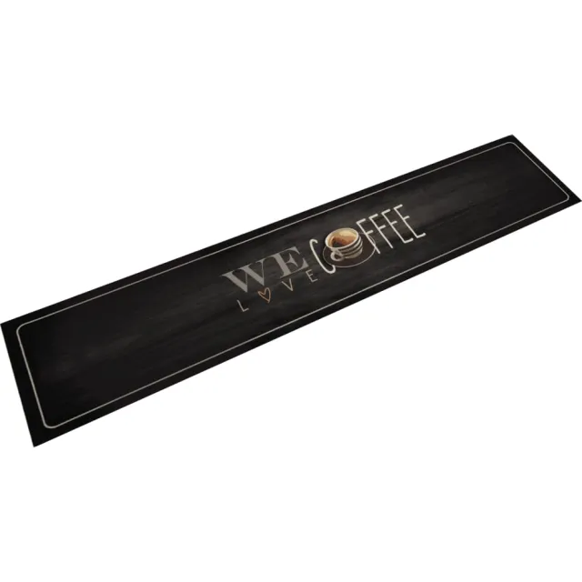 vidaXL Keukenmat wasbaar koffietekst 60x300 cm fluweel zwart