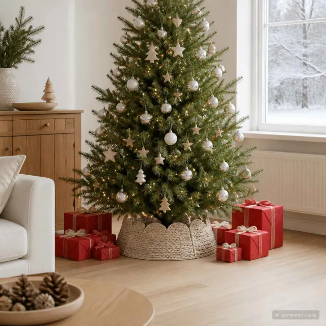 vidaXL Kerstboomkraag Rond Wit Dia. 60 x 22 cm Waterhyacint