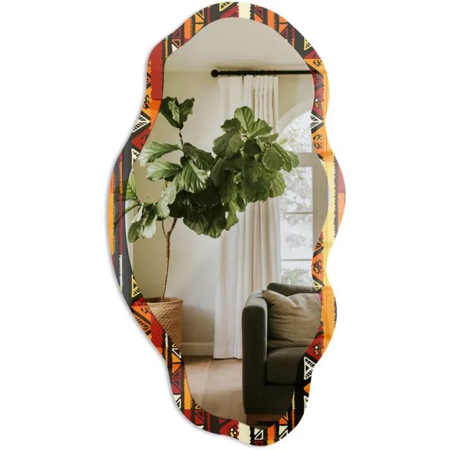 TULUP Etnische Zones Spiegel - Zwart Elegante Rechthoekige Wandspiegel - Organische Spiegel - Woonkamer, Hal, Kantoor - Geometrisch - 45x90 cm - Totale afmeting 52x97 cm Etnische Riemen, Zwart