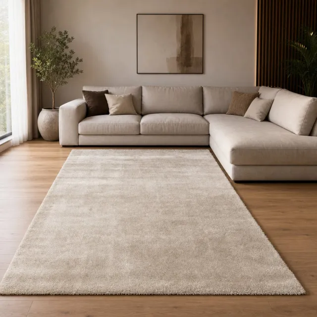 Muratap Comfy Premium - Luxe Effen Vloerkleed Wasbaar Uni Beige- 160x230 CM