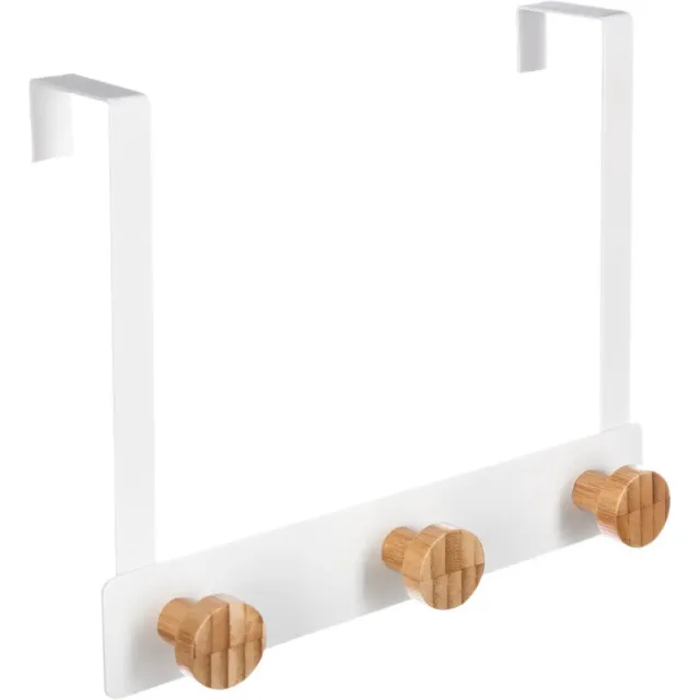 5Five® 5Five Deur ophang kapstok - met 3 ophanghaken/knoppen - wit/beige - B25 x H20 cm - metaal/bamboe