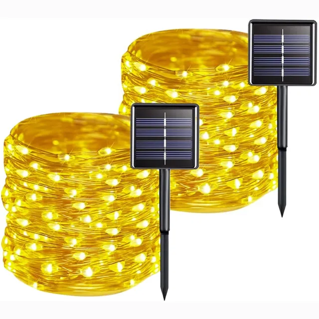 Gardlov Lichtsnoer/Garland - 2x - op zonne-energie - tuinverlichting - 15 meter - lichtslinger
