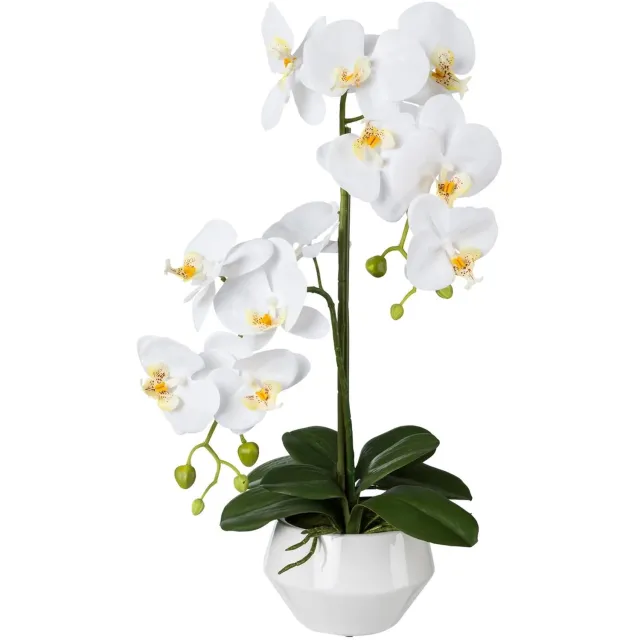 Kopu Kunstorchidee 52 cm - Wit - Witte keramische pot - Phalaenopsis