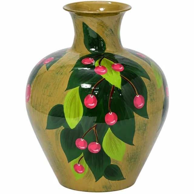 Colmore by Diga vaas goud/groen fruit handbeschilderd enamel 32x32x39cm