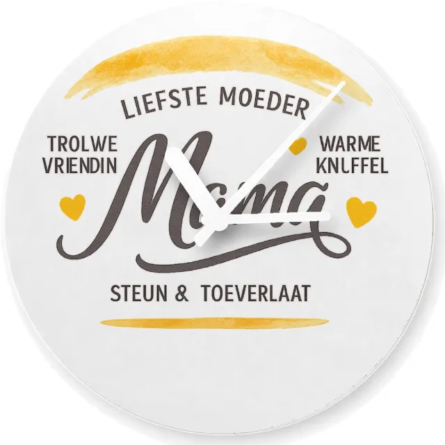 Mr Cadeautjes Glazen klok Ø 20 - design Een warme, persoonlijke typografische print met een opvallen | cadeau Wit