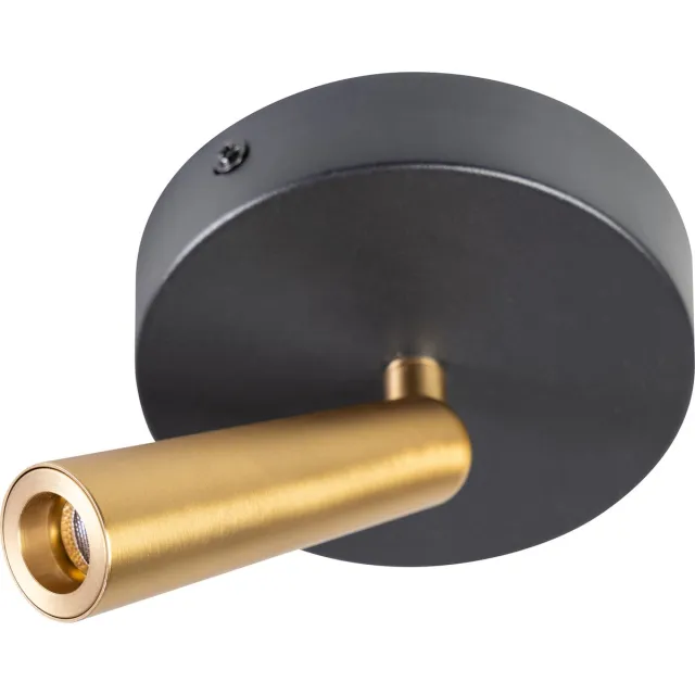 Expo Trading ETH Barry Spot led 1x3w 2700k rond zwart+mat messing dimbaar W135xH165mm 66Lm Goud Zwart