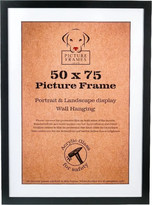 Picture Frame UK Fotolijst Fotomaat 50x75cm - MDF Hout - Zwart - Fotokader - 25mm profielbreedte - Posterlijst