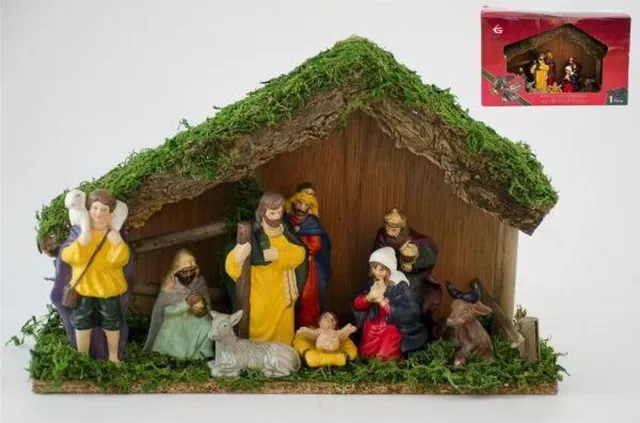 Bouwman Kerststal hout met 9 figuren (2155) diverse