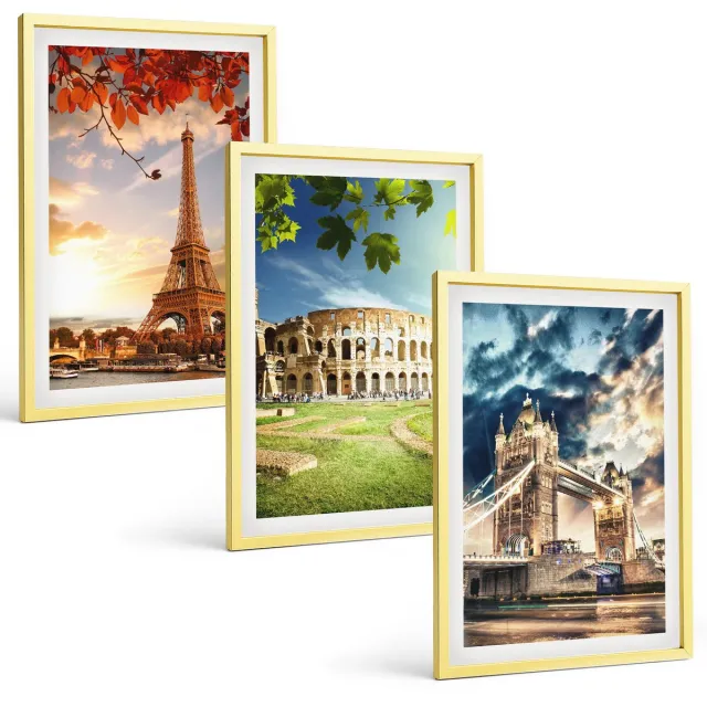 TULUP 4-Delige Schilderij Set - Monumenten van Europa in de warme kleuren van het landschap - 40 x 60 cm - Muurdecoratie - Wanddecoratie - Hal - Decoratieve Schilderijen Gouden lijst
